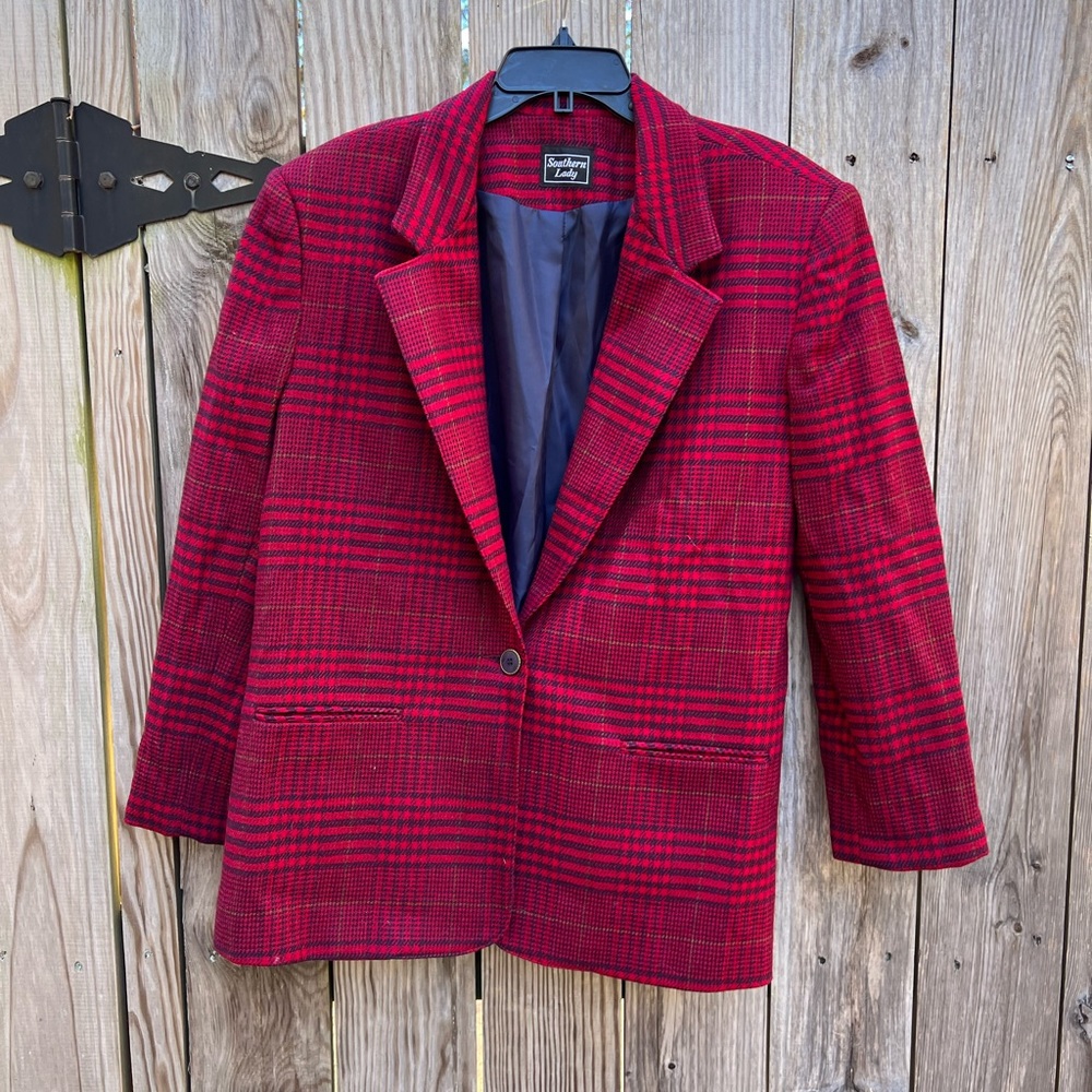 SOUTHERN LADY Tartan Plaid Wool Blazer Jacket Women’s 14